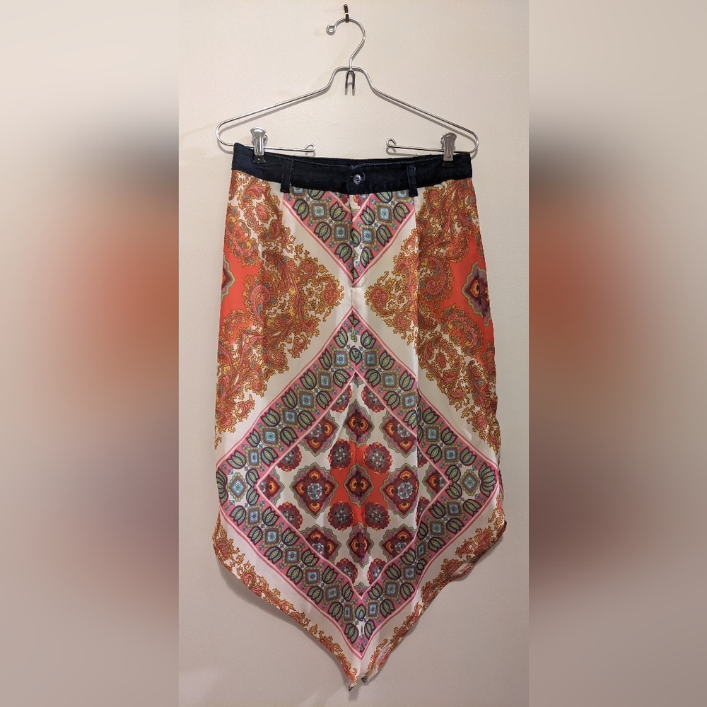 Y2K 90s Vintage Paisley Boho Handkerchief Hem Midi Skirt with Belt Loops sz S/M